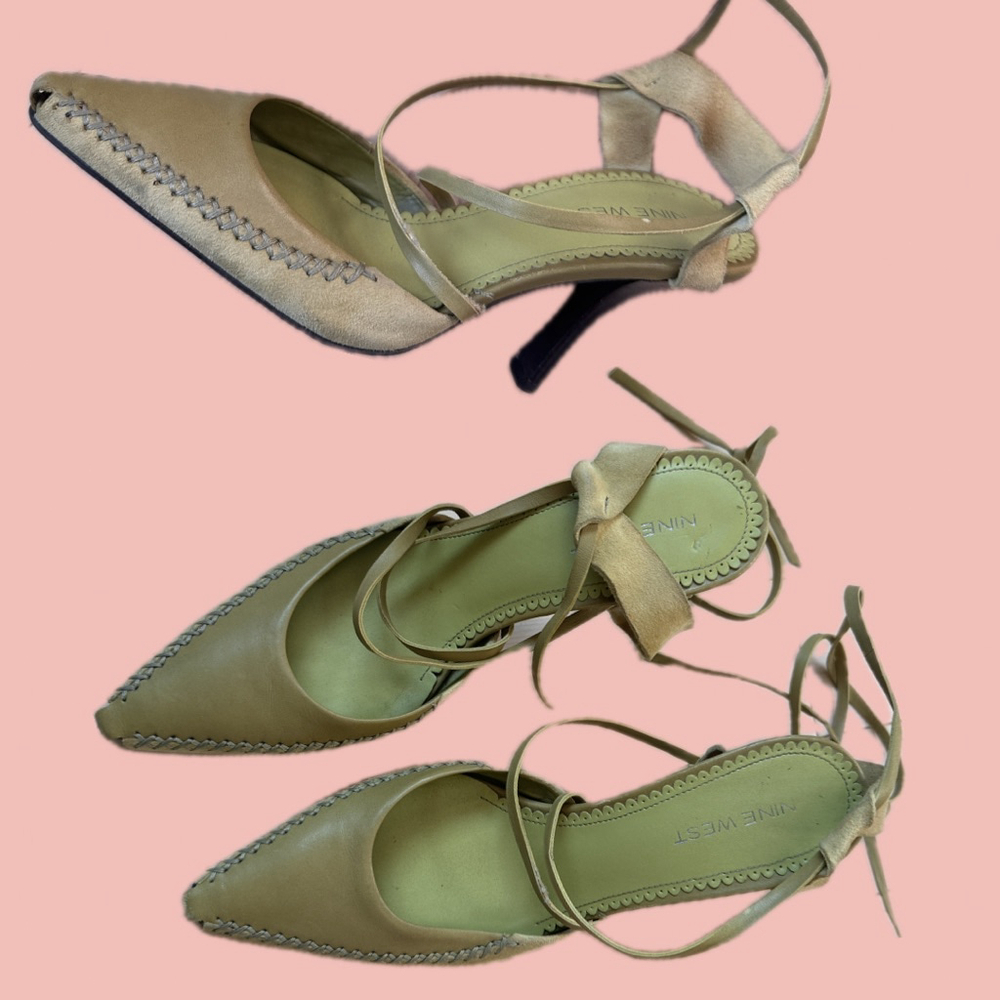 Nine West Matcha Green Lace-Up Heels Size 6M – Whipstitch Pointed Toe